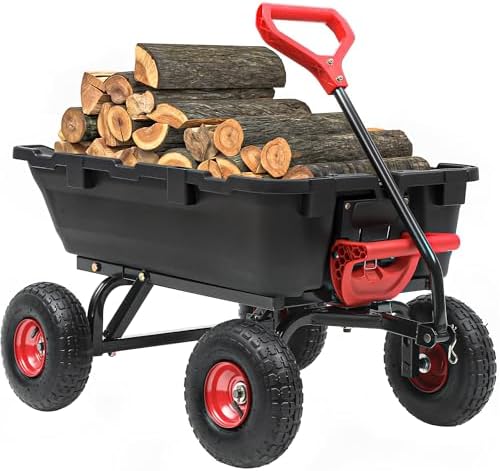 800lbs Garden Dump Cart, Heavy Duty Yard Dump Wagon with 10" Pneumatic Tires, Utility Wheelbarrow cart for Yard, Farm and Garden Christmas Hauling