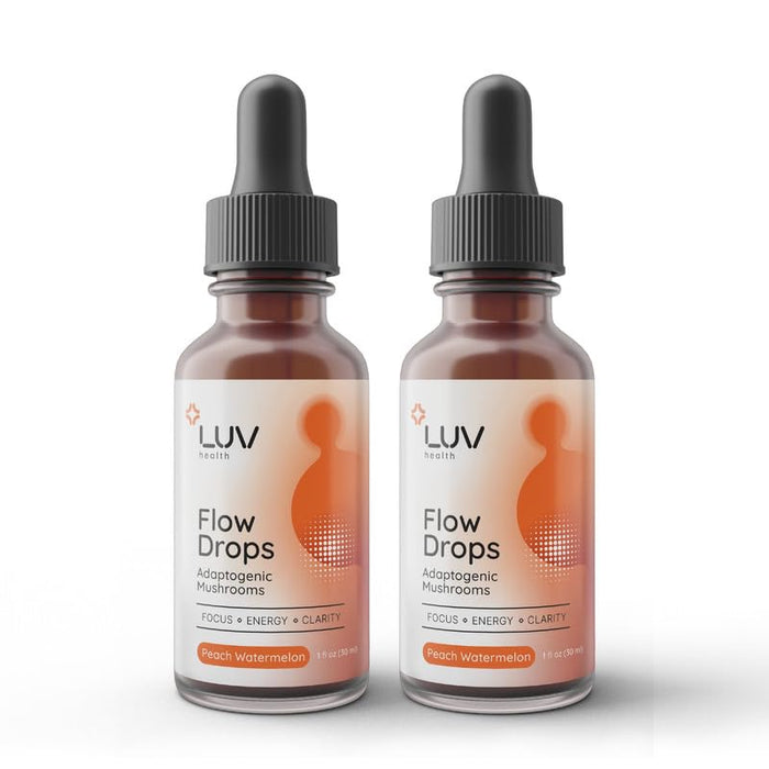LUV health Flow Drops®: Adaptogen Mushroom Drops | Focus, Energy, Nerve & Joint Support Nootropic | Lion's Mane, Cordyceps, Reishi, Chaga, Turkey Tail | USA-Made, Vegan, Keto, Non-GMO | 2 FL Oz