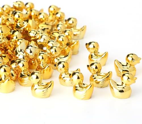 50 Pcs Mini Golden Duck Statue Golden Duck Figurines Micro Garden Landscape Dollhouse Cake Decoration Potted Plants DIY Craft Charms for Halloween Christmas Party Gift (Gold)