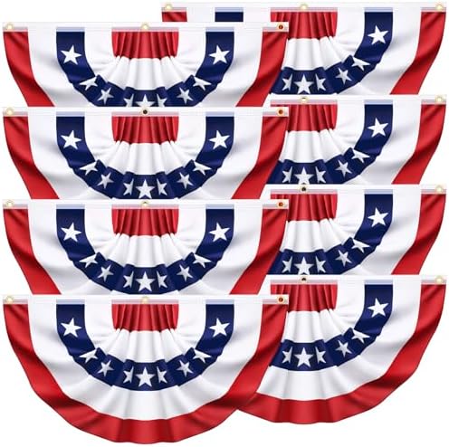 8 Pack American USA Pleated Half Fan Bunting Flags 1.5 x 3 Feet Bunting Flags Outdoor Patriotic Half Fan Banner Flag for Memorial Day Fourth of July Independence Day 4th of July Decorations