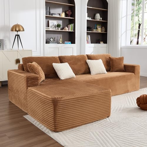 108" Boneless Couches for Living Room, Modular Sectional Sofa with Oversized Chaise, L-Shape Cloud Couch with Deep Seat, High-Density Memory Foam, No Assembly Required, Plush Corduroy Brown