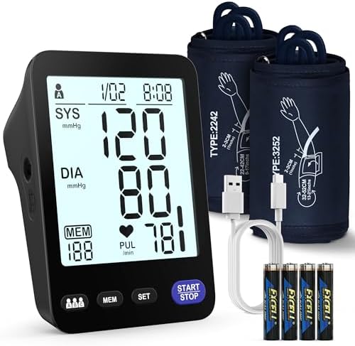Blood Pressure Machine for Home Use, 9"-17" & 13"-21", 2 Size Cuffs Included, Medium/Large & Extra Large XL BP Cuff, Accurate Automatic Digital Upper Arm BP Monitor, 5" Display, 3-User Mode, A01-BL