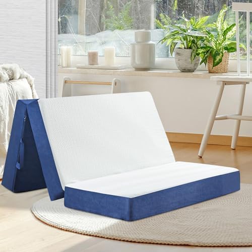 Folding Mattress Full Size,6 inch Memory Foam Tri Portable Trifold Mattress Topper Full with Breathable & Washable Cover, Foldable Guest Bed for Camping (52"Ã—73"Ã—6")