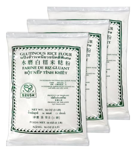 52USA Glutinous Rice Flour 48 Ounce (Basic), 1 Pound (Pack of 3), Rice Flour for Baking or Cooking, Product of THAILAND, All Natural White Rice Flour, Vegan