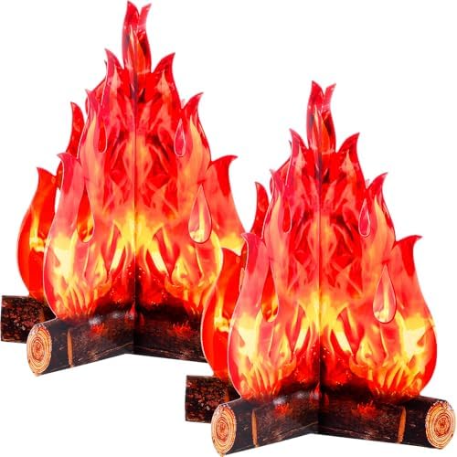 Boao 2 Set Fake Fire Fake Flame Camping Decoration 3D Cardboard Campfire Centerpiece Artificial Flames Campfire Party Decoration for Camp Bachelorette Christmas Party(16 x 13 Inch,Red Orange)