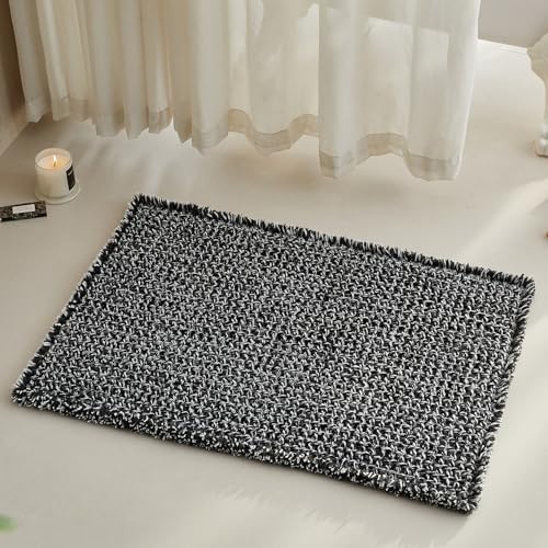Black and White Bathroom Rugs, Waffle Bath Mat Non Slip Washable Super Absorbent Quick Dry Boho Farmhouse Bathroom Decor, 30"x20" Black and White
