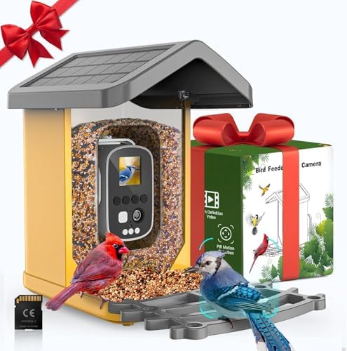 Bird Feeder with Camera Solar Powered,1080P HD Auto Capture Bird Videos with Panel with Visual Operation, with 32G Card(Orange)