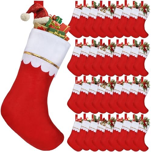36 Pcs 17" Felt Christmas Stocking Bulk, Red Christmas Socks Bulk with White Cuff Golden Trim, Christmas Hanging Ornaments Xmas Decoration for Mantel Door Window Holiday Home Décor