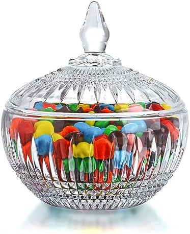 600ml/21oz Large Glass Candy Dish with Lid,Clear Crystal Candy Jar with Lid,Decorative Glass Jar for Buffet, Party, Wedding, Home Decoration,Dishwasher Safe