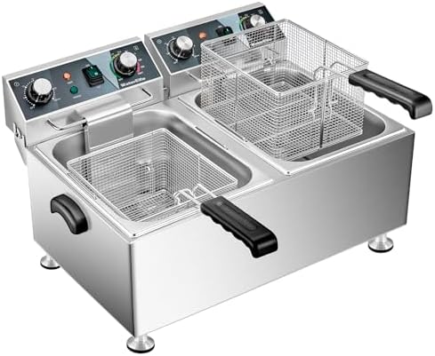 Deep Fryer Commercial Deep Fryers With Basket13Lx2 13.7Qt x 2 Thicken With Precise Temperature Control Timer Double Deep Fryer With 2 Baskets1800Wattsx2 120V Countertop Fryer Restaurant
