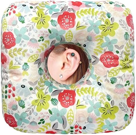 Ear Piercing Pillow for Side Sleepers, Plush Cotton Fill, Specialty Medical Pillow, 10" Round Pillow with 3.5" Ear Hole, Modern Floral Design, Machine Washable