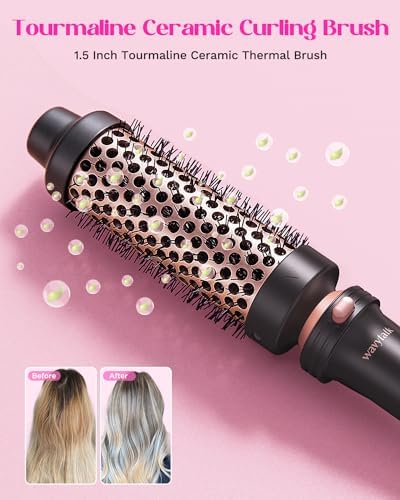 Wavytalk 5 in 1 Curling Wand Set, Dual Voltage Curling Iron Set with 5 Interchangeable Barrels Included A Thermal Brush, A Hair Crimper and 3 Ceramic Curling Wands(0.5"-1.25"), Rose Pink