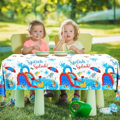 3Pieces Splish Splash Birthday Decorations Tablecloth, 71 * 43 Inch Summer Birthday Party Decorations Tablecloth Disposable Water Slide Party Decorations Table Cover for Summer Pool Birthday Party