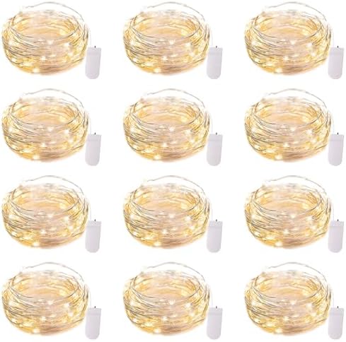 Brightown 12 Pack LED Fairy Lights Battery Operated String Lights - 7ft 20LED Waterproof Silver Wire Firefly Starry Moon Lights for DIY Crafts Wedding Table Centerpieces Party Bedroom Christmas