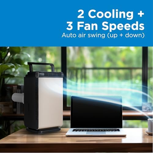BLACK+DECKER 3-in-1 Personal Portable Air Conditioner, 1000 BTU (ASHRAE 128) Portable Fan & Dehumidifier, Windowless Air Cooler with Electronic Control Panel, LED Display, Timer & Dual Exhaust Hose