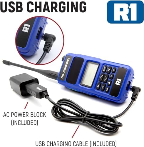 Rugged Radios Two Way 5W Handheld Radio Walkie Talkie for Business Schools Churches Construction - Features Digital and Analog Capabilities Long Range Antenna Dual Band VHF UHF and USB Charger (R1)
