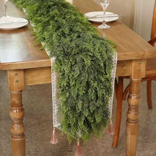 5FT Real Touch Cedar Garland - Artificial Christmas Garland Fake Green Faux Thick and Lush Pine Needles Garlands for Table Fireplace Mantle Holiday Home Indoor Outdoor Decor (2PCS)
