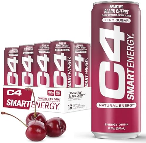 Cellucor C4 Smart Energy Drink - Sugar Free Performance Fuel & Nootropic Brain Booster, Coffee Substitute or Alternative | Black Cherry 12 Oz - 12 Pack