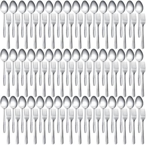 100 Pieces Forks and Spoons Silverware Set Stainless Steel Flatware Cutlery Set Dinner Forks and Spoons Mirror Polished Dishwasher Safe Utensil for Kitchen Restaurant or Home