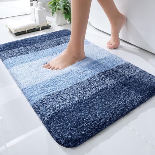 OLANLY Bathroom Rugs Mat 24x16, Extra Soft Absorbent Microfiber Bath Rugs, Rubber Backing, Quick Dry, Machine Washable Bath Mats for Bathroom Floor, Tub, Shower and Home Decor Accessories, Navy