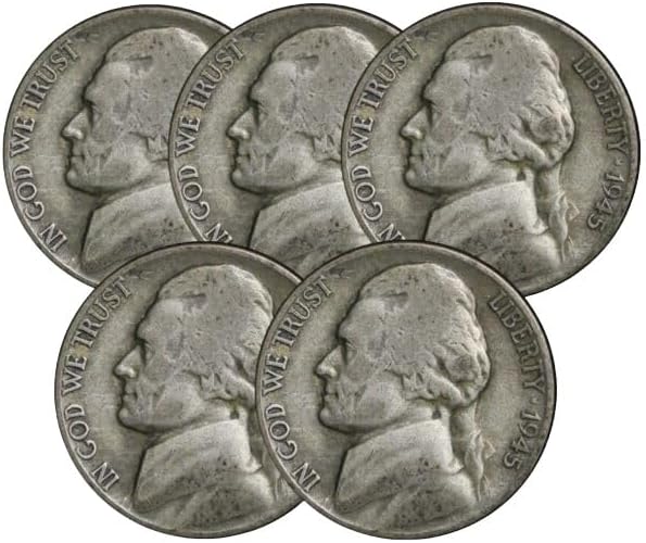 (Lot of 5) 1942-1945 Wartime 35 WWII Jefferson War Silver Nickel .25C Face Bulk