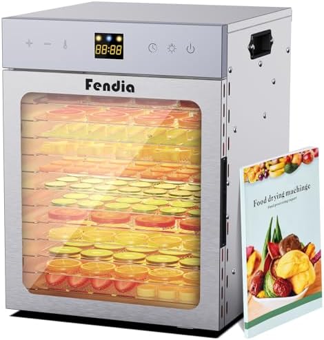Food Dehydrator for Jerky, 12 Stainless Steel Trays, 1200W Fruit Dehydrator, 24H Timer and 190°F Temperature Control, Overheat Protection, Food Dryer for Jerky, Herbs, Fruit, Dog Treats
