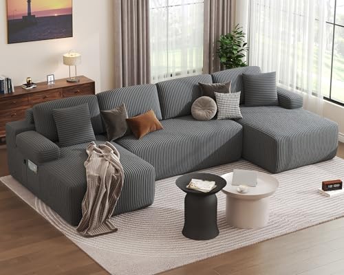 DURASPACE 126.2'' Modular Sectional Sofa, Convertible U Shaped Cloud Couch with Memory Foam, Corduroy Boneless Sectional Couches for Living Room, No Assembly Required (Gray)
