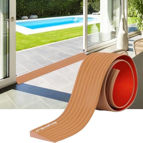 Threshold Ramps for Doorways, 0.4" Rise Rubber Door Threshold Ramp Self-Adhesive Ramps, is Adjustable and Cuttable for Sweeper Wheelchair Stroller Scooter Reducer Ramp (Brown, 2/5"height - 6.6Ft Long)