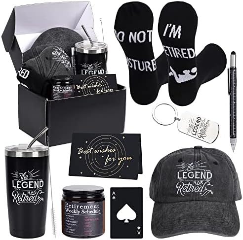 Kolewo4ever 9 Pcs Retirement Gift for Men 2025 Happy Retirement Gifts for Coworker, Teachers, Dad, Grandpa Best Retire Gifts Box with Insulated Tumbler Baseball Cap Socks