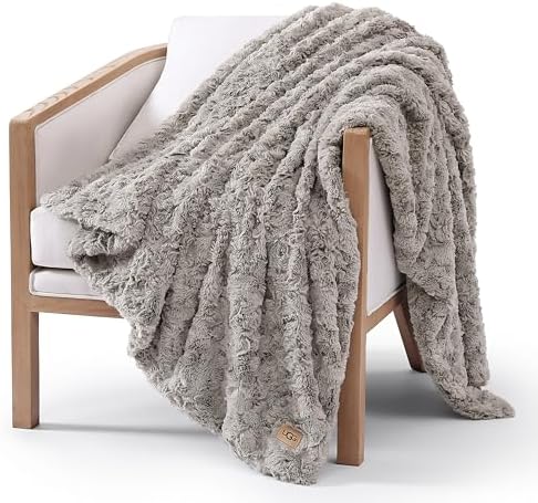 UGG Adalee Faux Fur Throw Blanket Luxury Lightweight Cozy Soft Throw for Couch Bed or Chair Hypoallergenic Machine Washable Double-Sided Fluffy Blanket Home Decor, 50-inch x 70-inch, Seal Grey