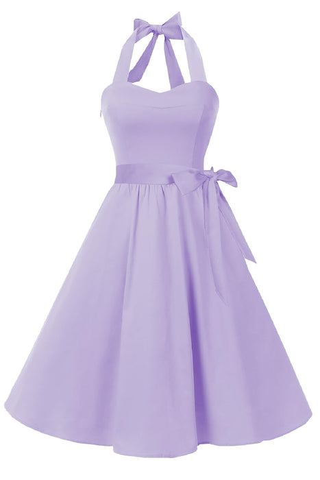 Topdress Women's Vintage Polka Audrey Dress 1950s Halter Retro Cocktail Dress Lavender M