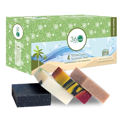 360 Feel Assorted Bar Soap Set - Made in the USA - Castile Handmade All Natural Cold Processed - Includes 4 Assorted Scents - Earthy, Floral, Fruity, & Sweet Fragrances - (5oz, 4-Pack)