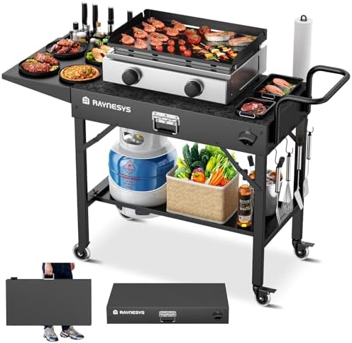 Outdoor Griddle Table, Blackstone Griddle Stand, 440lbs Folding Grill Cart, Pizza Oven Table Stand for Onni,Food Prep Table with Wheels for Outdoor BBQ Camp Ninja Woodfire Grill Stand, 31"W x 17"D