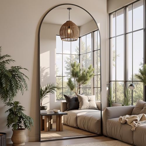 Floor Mirror, 76"x34" Oversized Full Length Mirror with Stand, Arched Full Body Mirror Standing Hanging Leaning Against Wall, Aluminum Frame Giant Mirrors for Bedroom Cloakroom, Black