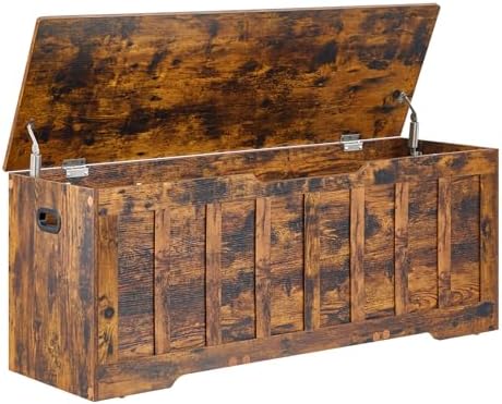 47.2"Storage chest extra large,storage trunk with 2 safety Hinges,Wooden storage bench,Shoe Bench,47.2x15.7x19.1 Inch,Easy Assembly,storage bench for bedroom,living room,entryway,Rustic brown