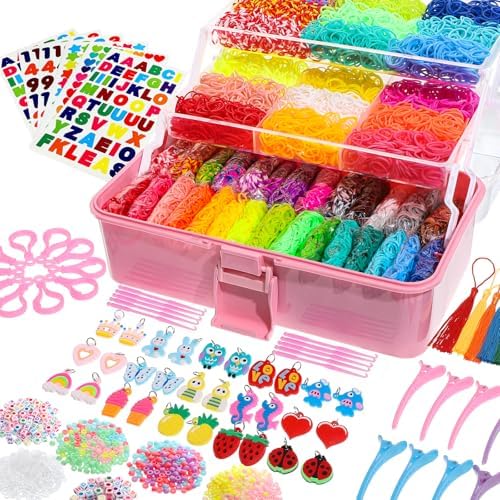 obeoby 17500+ Rubber Band Bracelet Kit with 3 Layer Transparent Container, Bracelet Kit Making Refill Kit Girls Christmas Gifts