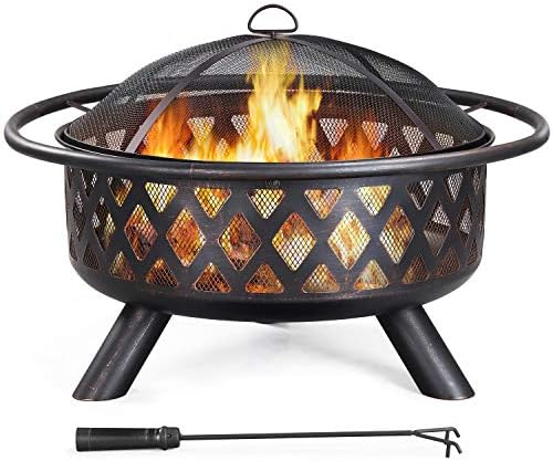 Yaheetech Fire Pit 36in Outdoor Wood Burning Fire Pits Wood Large Fire Bowl for Outside BBQ Bonfire Patio with Mesh Spark Screen, Poker and Rain Cover