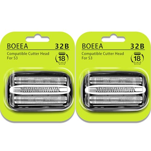 32B Shaver Head for Braun Series 3, Replacement Foil & Cutter Cassette Suitable for Braun Foil Shaver 3000s 3010s 3020s 3030s 3040s 3050cc 3070cc 3080s 3090cc 320 330 340 350cc [2 Pack]