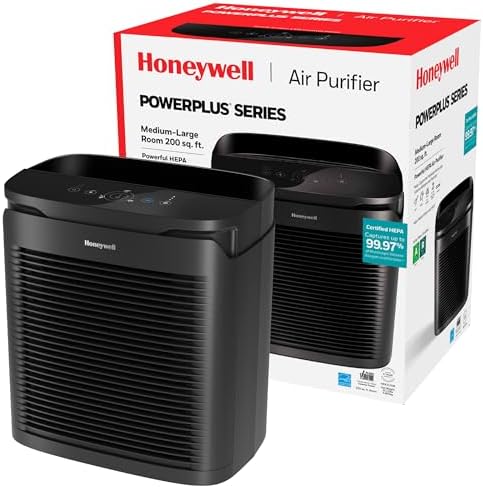 Honeywell PowerPlus HEPA Air Purifier for Home, Medium-Large Rooms, Reduces Allergens, Smoke, Wildfire Smoke, Pollen, Pet Dander and More, Black, HPA3100