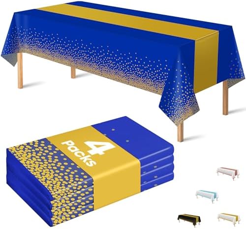 OHOME 4 Pack Disposable Plastic Table Cloths for Parties,Royal Blue and Gold Rectangle Table Covers for Graduation Wedding Birthday Fathers Day Decorations | Christmas Decorations 54" x 108"