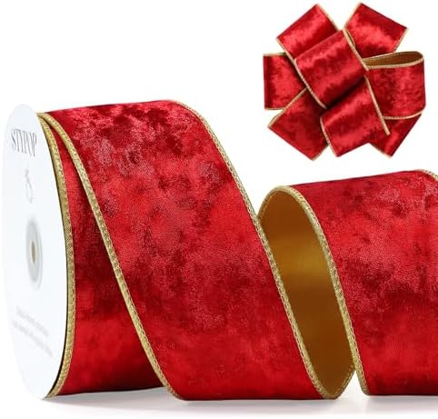 Red Christmas Velvet Ribbon Wired (2.5" × 15 Yards) - Christmas Ribbon for Christmas Tree Decoration/Gift Wrapping/Crafts Wreaths Supplies