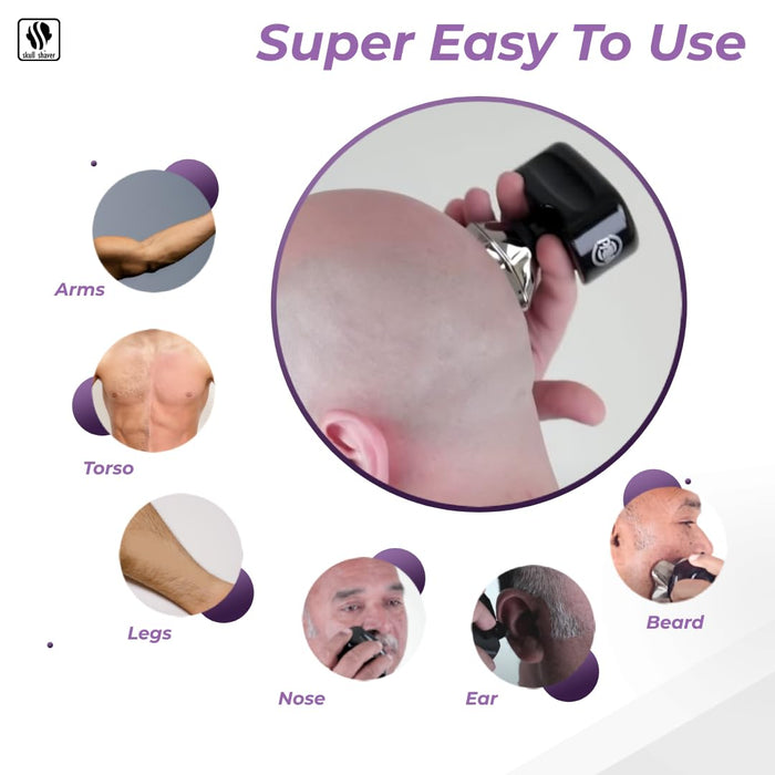 Skull Shaver Palm Shaver for Men: Best Bald Head & Face Shaver, Waterproof, Cordless, Gift Item, Travel-Friendly - A Perfect Shaver for Bald Men/Women
