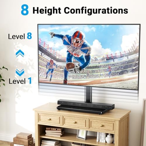 PERLESMITH Universal Swivel TV Stand for 24-60 inch TVs up to 99 lbs, 8 Height Adjustable Table Top TV Stand, TV Base Stand with Tempered Glass Base, Max VESA 400x400mm, PSTVS33