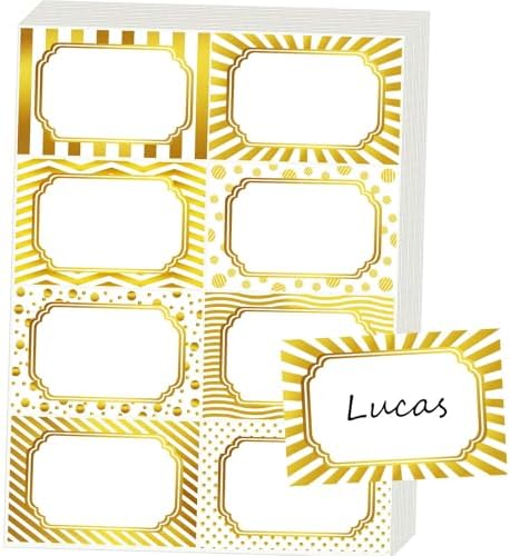 240 PCS Gold Foil Name Tags, Christmas Gift Nametag Stickers Adhesive Blank Nametags Stickers, Name Stickers Gold Badges Labels for School, Office, Wedding Conferences & Family Party
