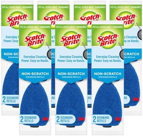Scotch-Brite Non-Scratch Dishwand Refill, 14 Dish Wand Sponge Refills, Removes Stuck-on Food, Best for Nonstick Pots and Pans, Glass, Tubs & Showers, Fits all Scotch Brite Dishwands
