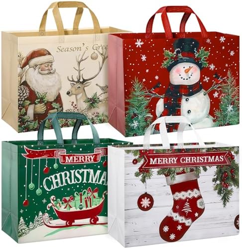 STYPOP 12 Pack 17" Extra Large Christmas Gift Bags, Reusable Non-Woven Christmas Tote Bags with Handles, Perfect for Gift Wrap/Party Favor Supplies, 16.9 * 12.6 * 6.8"