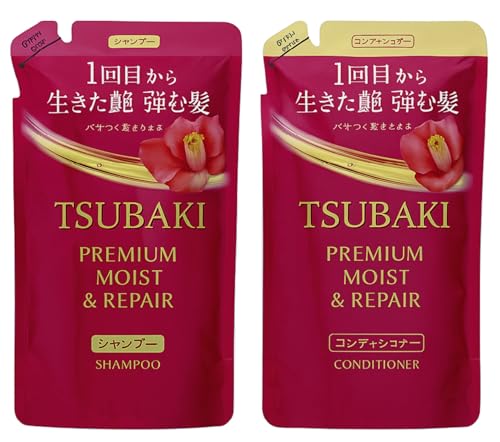 Moist Repair Tsubaki Shampoo and Conditioner - Foil Pouch Refill Set 300ml/10oz each - Camellia Oil -Moisturizes, Protects Dry Damaged Hair - Imported from Japan by SalonTop