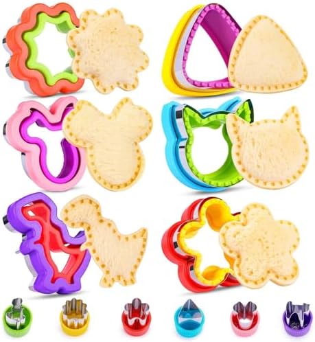 12 Pack Sandwich Cutter and Sealer Set Crustable Bread Decruster DIY Cookie Stamps Mold Vegetable Fruit Cutters Shapes for Kids Back to School Bento Box Accessories