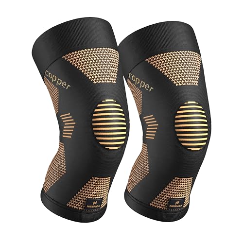 NEENCA Copper Knee Brace for Women and Men, Knee Compression Sleeve for Knee Pain, Arthritis, ACL, Meniscus Tear, Joint Pain Relief, Knee Support for Running, Working Out, Fitness, Weightlifting -Pair