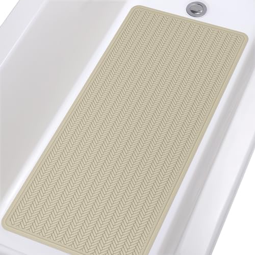 OTHWAY Bathtub Mat Non Slip, Extra Long Rubber Bath Mat for Tub, Machine Washable Shower Anti Slip Mat with 332 Strong Suction Cups (Brown, 36" x 17")